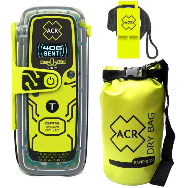 ACR ResQLink View Personal Locator Beacon w/ Res-Q Whistle & Dry Bag