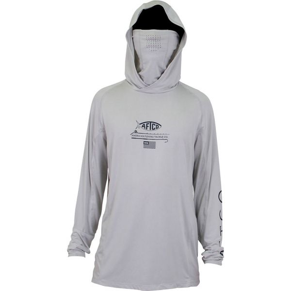 Aftco Barracuda GeoCool Hooded Long Sleeve Performance Shirt - Silver Heather - 2XL