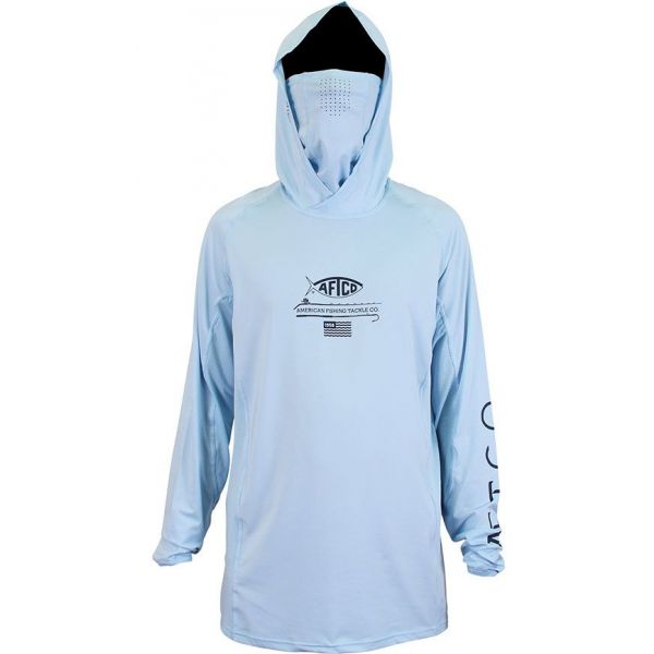 Aftco Barracuda GeoCool Hooded Long Sleeve Performance Shirt - Sky Blue - 2XL