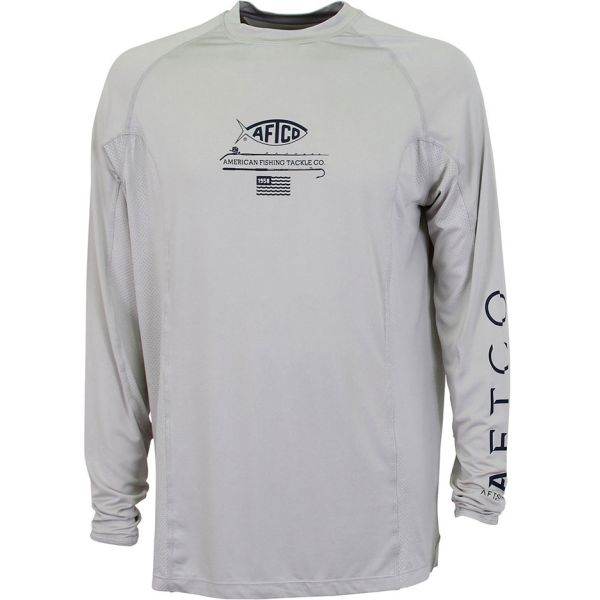 Aftco Barracuda GeoCool Long Sleeve Performance Shirt - Silver Heather - 2XL