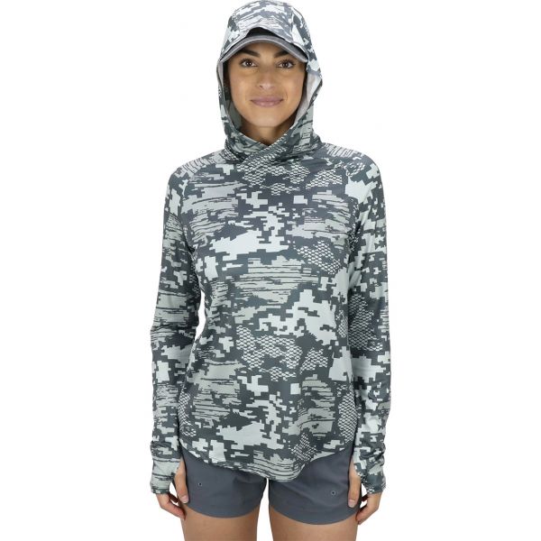 Aftco Women's Tactical Camo Hooded Shirt - Light Grey Digi Camo - Large