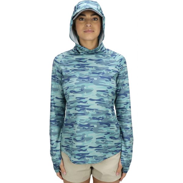 Aftco Women's Tactical Camo Hooded Shirt - Teal Mercam - Large