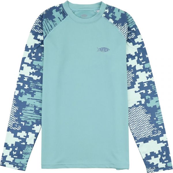 Aftco Youth Tactical Camo Performance Shirt - Teal Digi Camo - Large