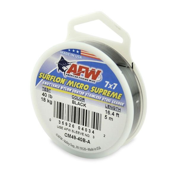 AFW CM49-40B-A 40lb Surflon Micro Supreme 7x7 SS Leader Black 5m