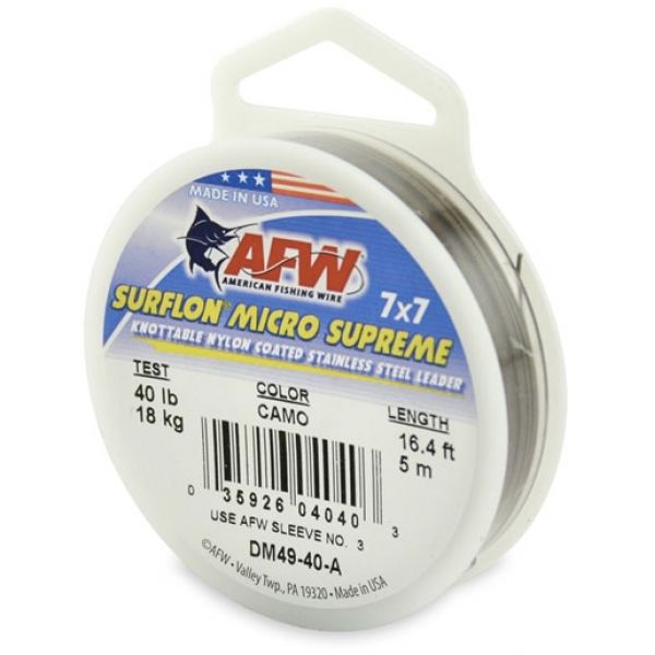 AFW DM49-40-A 40lb Surflon Micro Supreme 7x7 SS Leader Camo 5m