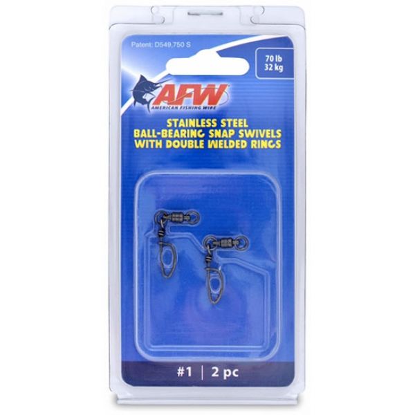 AFW FTV070B-A Size #1 70lb SS Ball Bearing Snap Swivels, 2pc