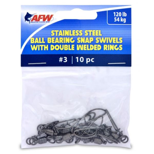 AFW FTV120B/10 Size #3 120lb SS Ball Bearing Snap Swivels, 10pc