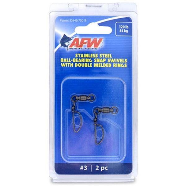 AFW FTV120B-A Size #3 120lb SS Ball Bearing Snap Swivels, 2pc