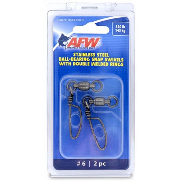 AFW FTV320B-A Size #6 320lb SS Ball Bearing Snap Swivels, 2pc