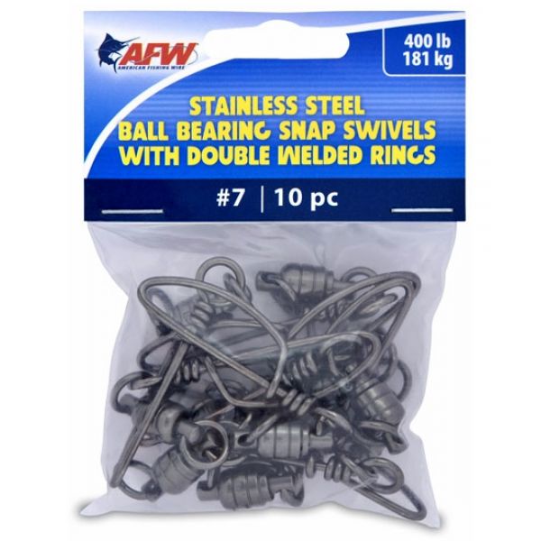 AFW FTV400B/10 Size #7 400lb SS Ball Bearing Snap Swivels, 10pc