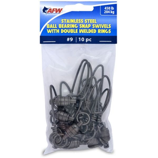 AFW FTV450B/10 Size #9 450lb SS Ball Bearing Snap Swivels, 10pc