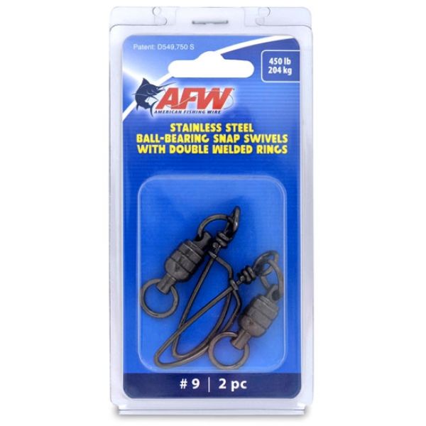 AFW FTV450B-A Size #9 450lb SS Ball Bearing Snap Swivels, 2pc