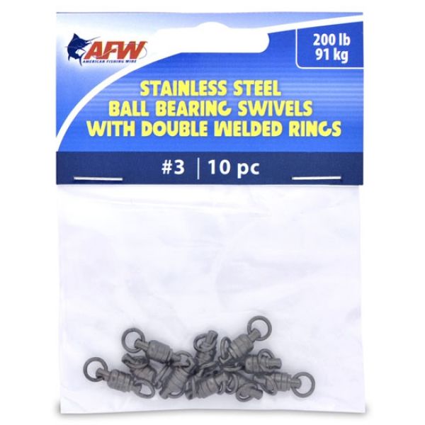 AFW FWV03B/10 Size #3 200lb Stainless Steel Ball Bearing Swivels, 10pc