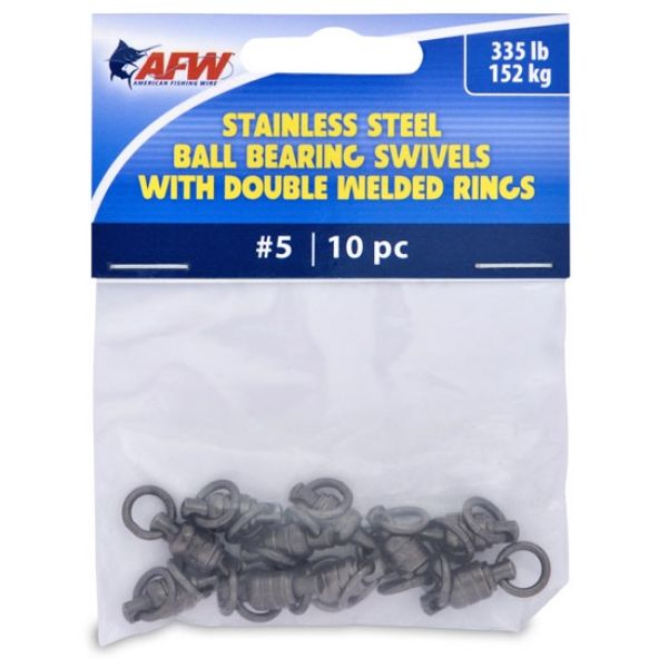 AFW FWV05B/10 Size #5 335lb Stainless Steel Ball Bearing Swivels, 10pc