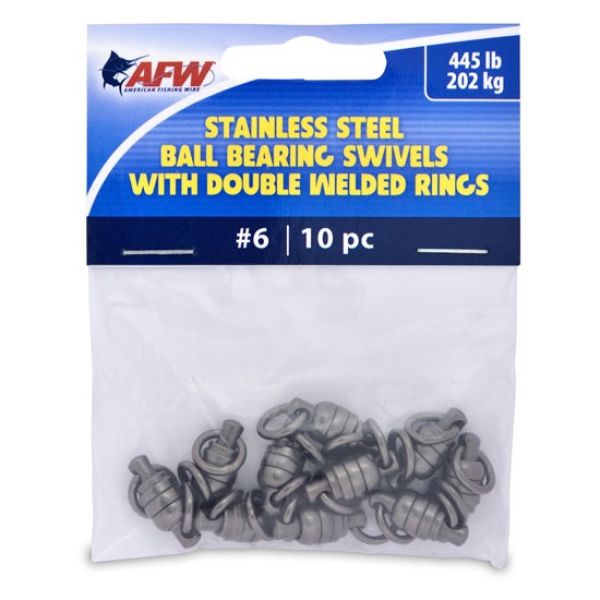 AFW FWV06B/10 Size #6 445lb Stainless Steel Ball Bearing Swivels, 10pc