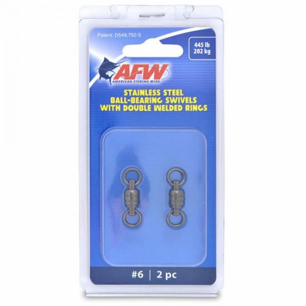 AFW FWV06B-A Size #6 445lb Stainless Steel Ball Bearing Swivels, 2pc