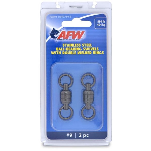 AFW FWV09B-A Size #9 890lb Stainless Steel Ball Bearing Swivels, 2pc