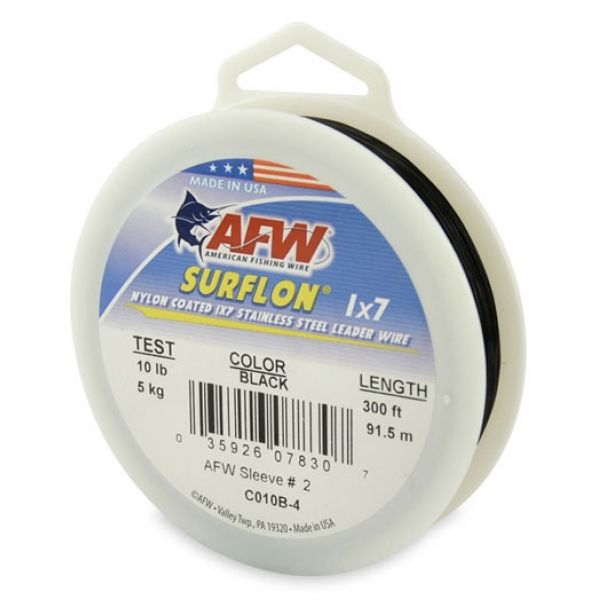 AFW C010B-4 10lb Surflon Nylon Coated 1x7 SS Leader Wire Black 300ft