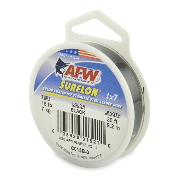 AFW C015B-0 15lb Surflon Nylon Coated 1x7 SS Leader Wire Black 30ft