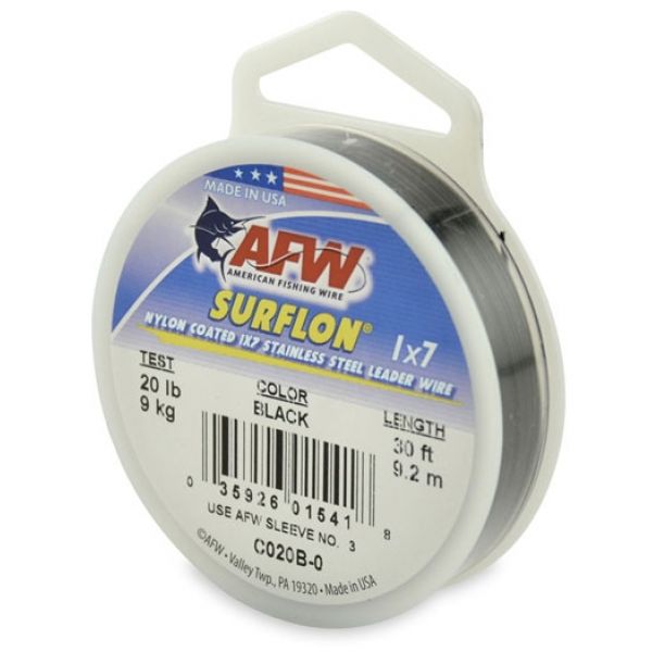 AFW C020B-0 20lb Surflon Nylon Coated 1x7 SS Leader Wire Black 30ft