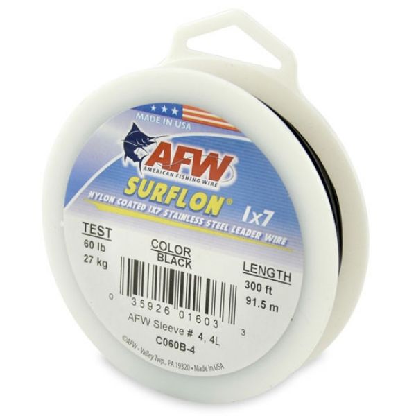 AFW C060B-4 60lb Surflon Nylon Coated 1x7 SS Leader Wire Black 300ft