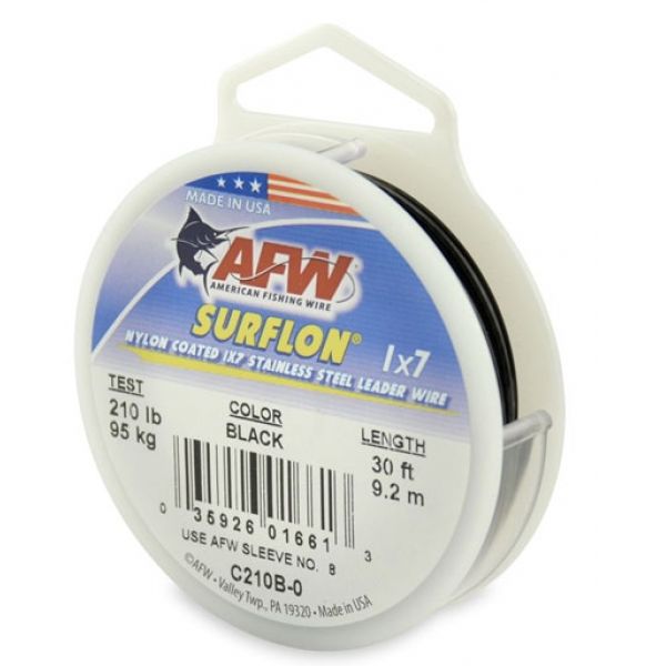 AFW C210B-0 210lb Surflon Nylon Coated 1x7 SS Leader Wire Black 30ft