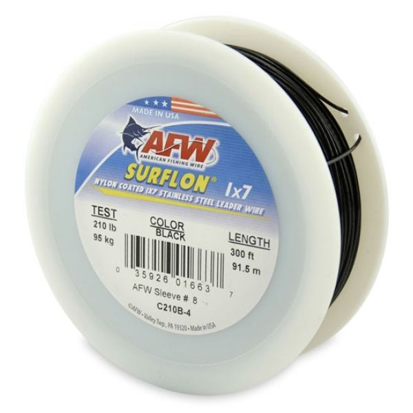 AFW C210B-4 210lb Surflon Nylon Coated 1x7 SS Leader Wire Black 300ft