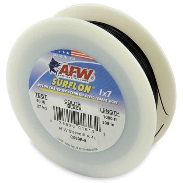 AFW CO60B-8 60lb Surflon Nylon Coated 1x7 SS Leader Wire Black 1000ft