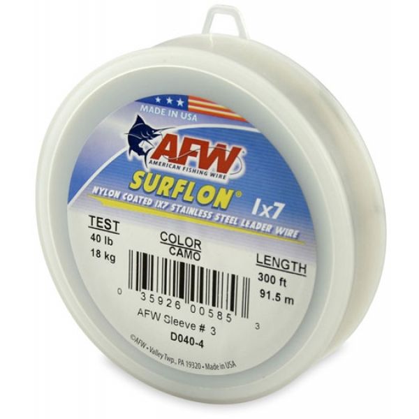 AFW D040-4 40lb Surflon Nylon Coated 1x7 SS Leader Wire Camo 300ft