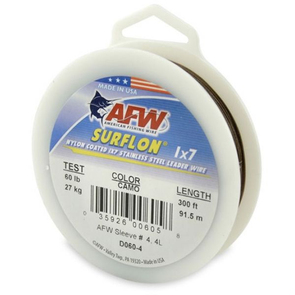 AFW D060-4 60lb Surflon Nylon Coated 1x7 SS Leader Wire Camo 300ft