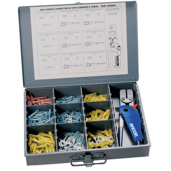 Ancor Heat Shrink Connector Kit w/ Crimper & Mini Torch - 257-Piece