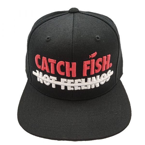 Big Bass Dreams Catch Fish Not Feelings Snapback Hat - Black/Red