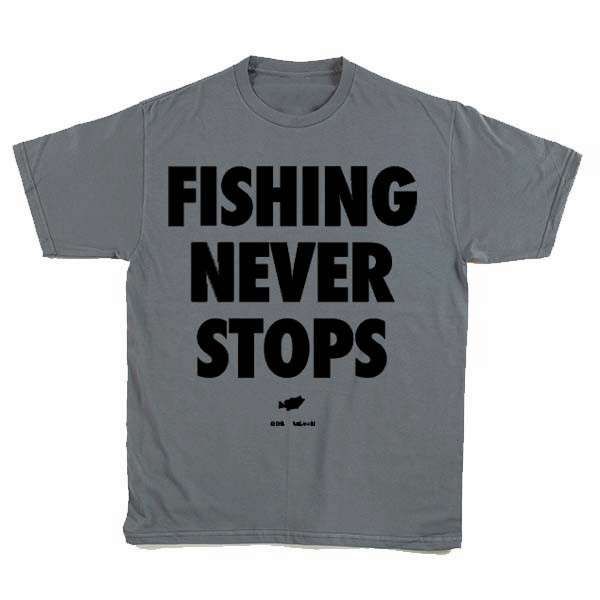 Big Bass Dreams Fishing Never Stops T-Shirt - Gray/Black - Small