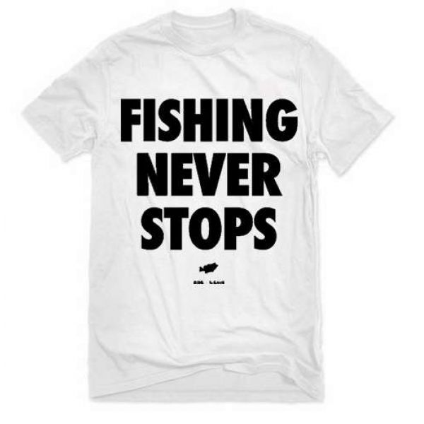 Big Bass Dreams Fishing Never Stops T-Shirt - White - Small