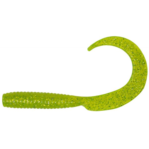 Blue Water Candy Swirl Tail Grub - Chartreuse Glitter