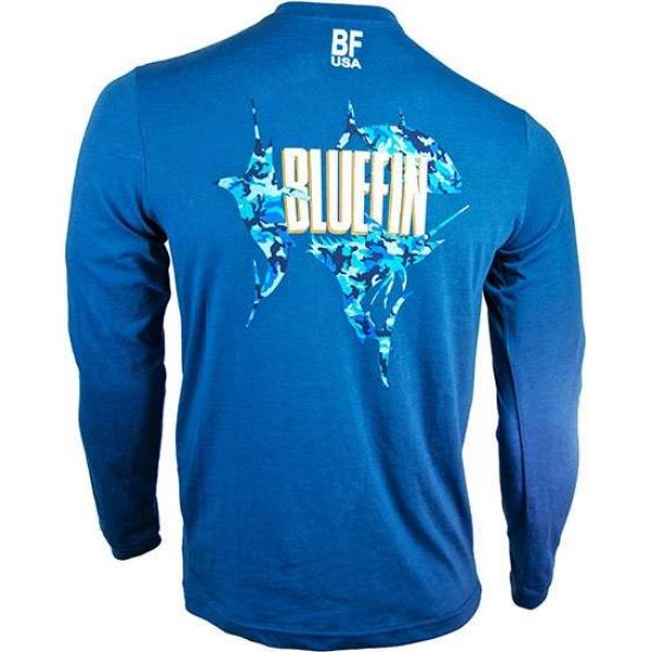 Bluefin USA Billfish Camo Polycotton Long Sleeve Tee Navy - X-Large