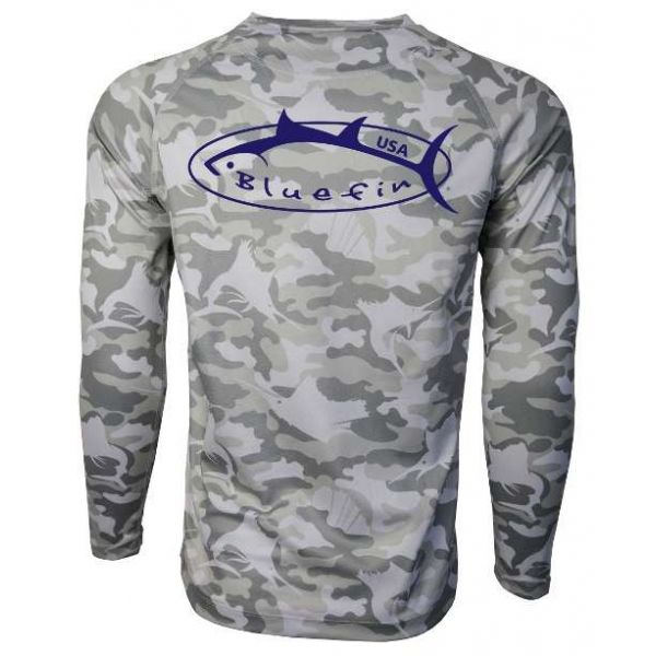 Bluefin USA Camo Logo Performance Long Sleeve Tee - Grey - Size Small