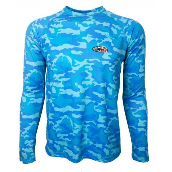 Bluefin USA Camo Performance Long Sleeve Tee - Blue - Small