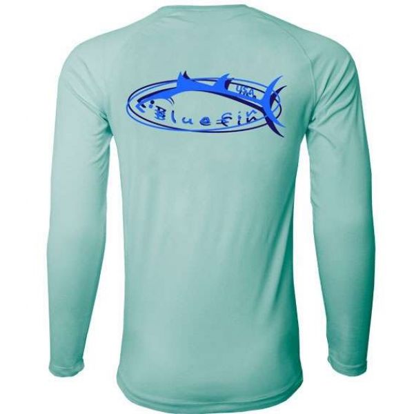 Bluefin USA Long Sleeve Logo Rash Guard Aqua - Size Large