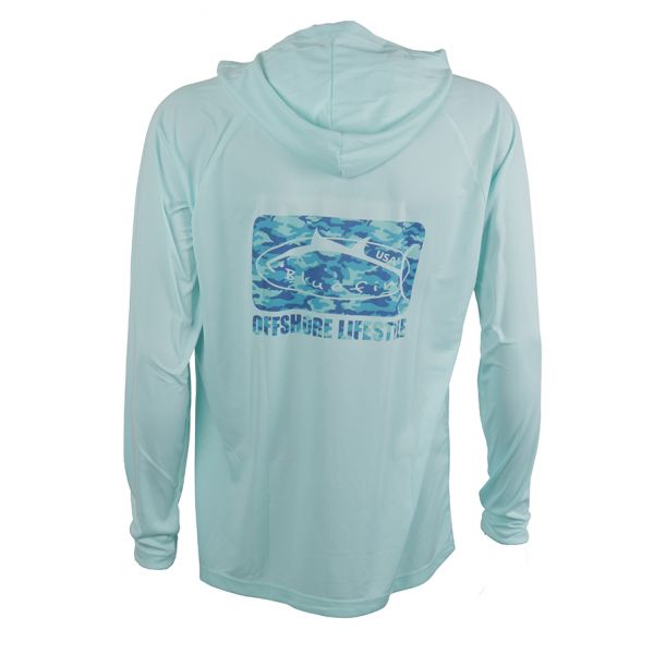 Bluefin USA Rashguard Hoodie - Camo Logo - Aqua - 2XL