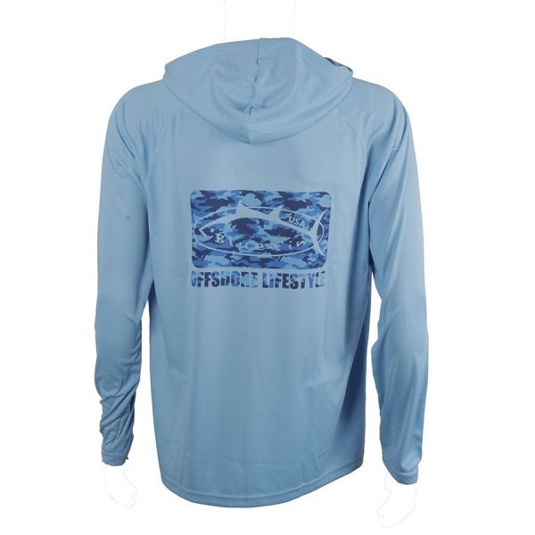 Bluefin USA Rashguard Hoodie - Camo Logo - Light Blue - S