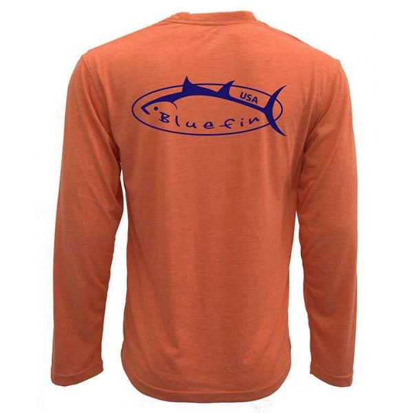 Bluefin USA Navy Logo Technical Long Sleeve Shirt - Orange - Medium