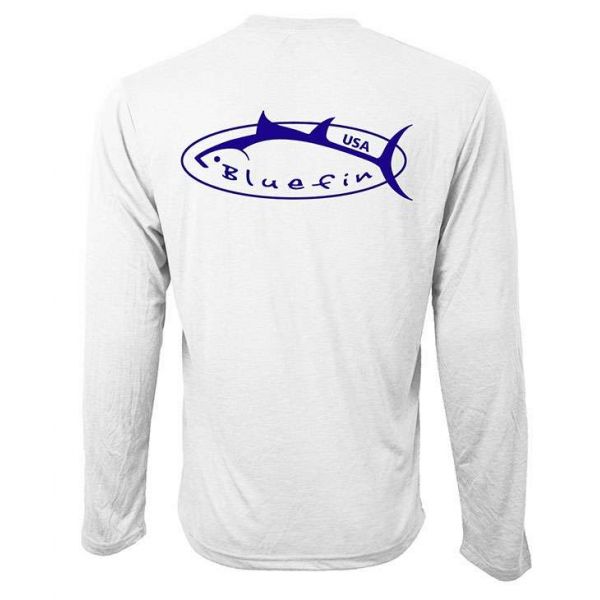 Bluefin USA Navy Logo Technical Long Sleeve Shirt - White - Medium