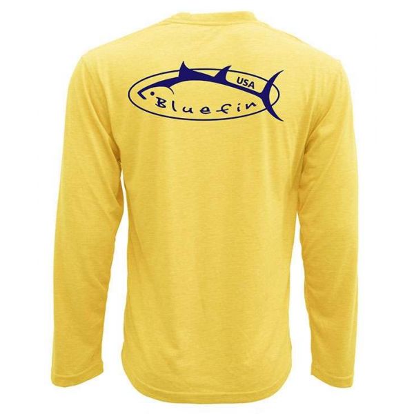 Bluefin USA Navy Logo Technical Long Sleeve Shirt - Yellow - Large