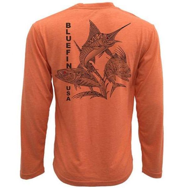 Bluefin USA Zentangle 3 Guys L/S Tech Shirt Orange - X-Small