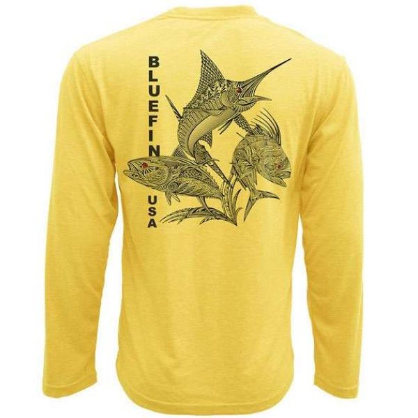 Bluefin USA Zentangle 3 Guys L/S Tech Shirt Yellow - Small