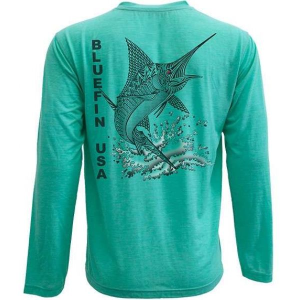 Bluefin USA Zentangle Marlin L/S Tech Shirt Aqua - X-Small