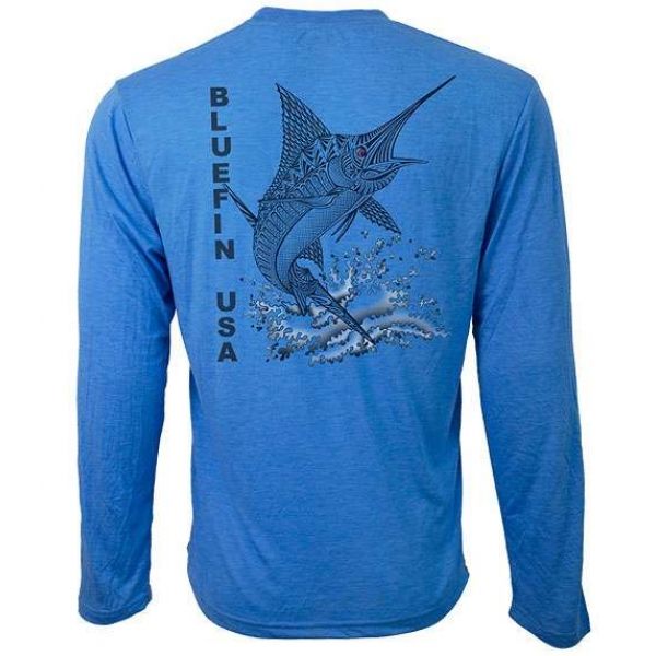 Bluefin USA Zentangle Marlin L/S Tech Shirt Light Blue - X-Small