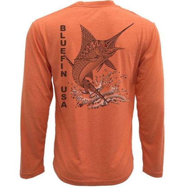 Bluefin USA Zentangle Marlin L/S Tech Shirt Orange - X-Small