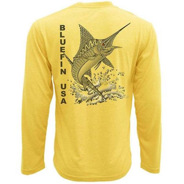 Bluefin USA Zentangle Marlin L/S Tech Shirt Yellow - Small